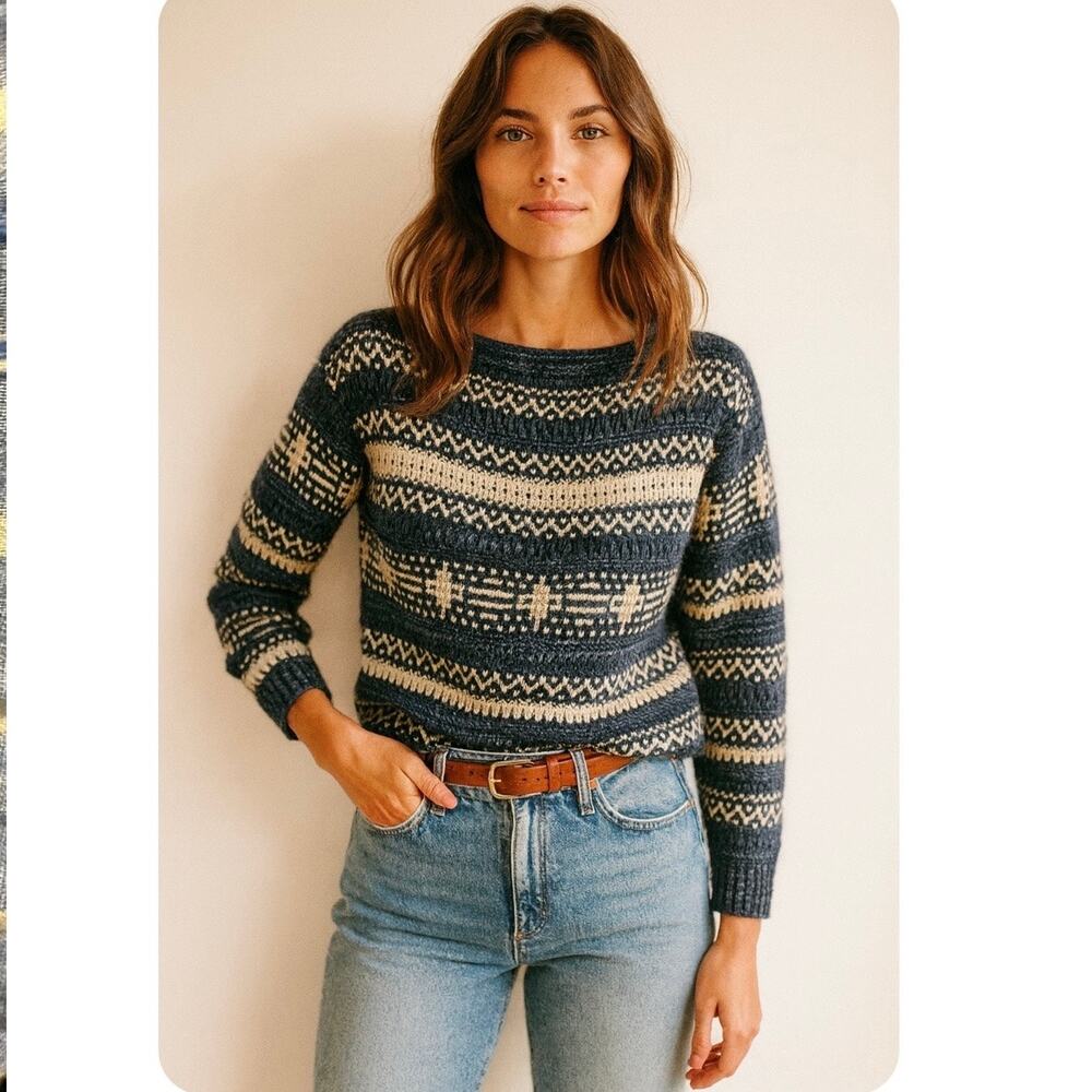 Lauren Ralph Lauren Aztec Southwestern Knit Sweater Cotton Linen Petite XS